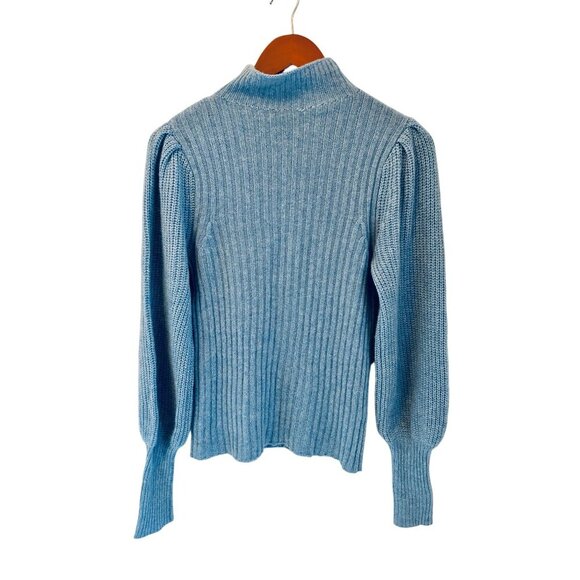 Aqua 100% Cashmere Balloon Sleeve Sweater In Heather Blue Size Small - Picture 9 of 9